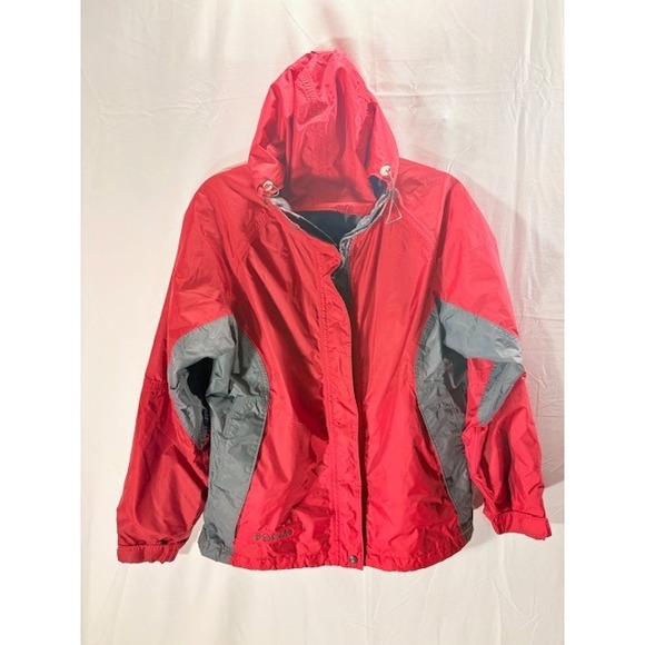 Columbia Sportswear Red Gray Hooded Rain Jacket Windbreaker Women's size M - Picture 1 of 6